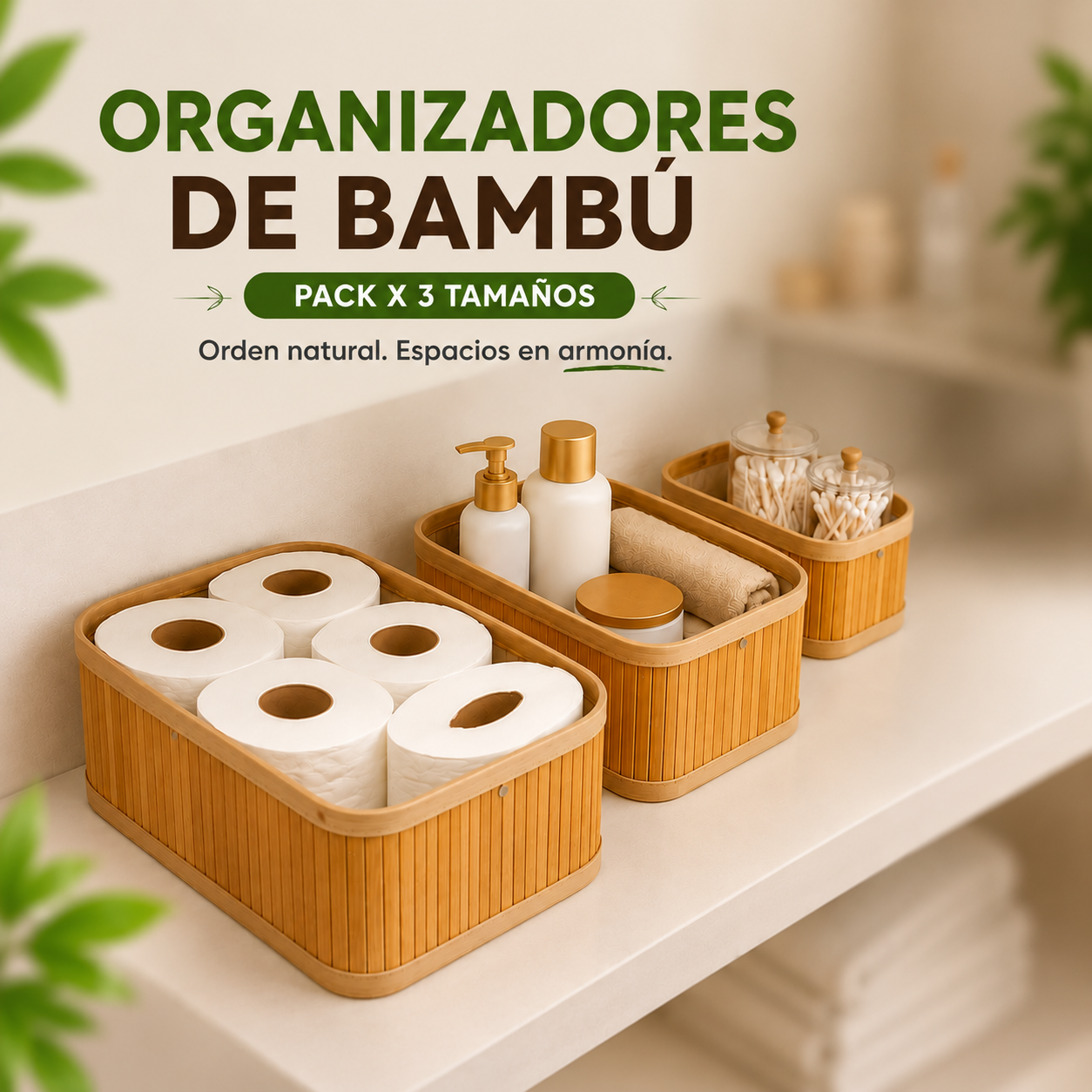 Organizador en bambú set x 3