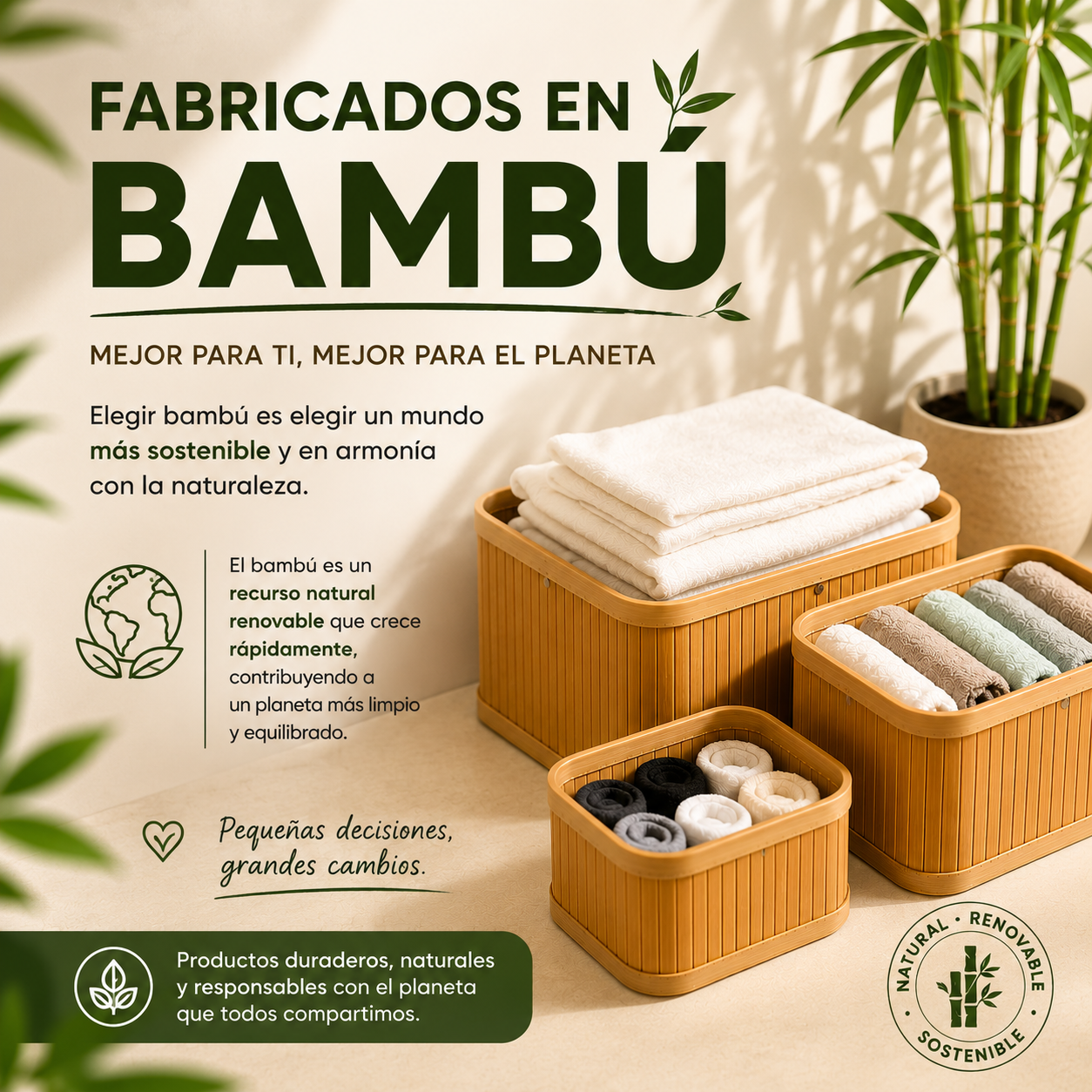 Organizador en bambú set x 3